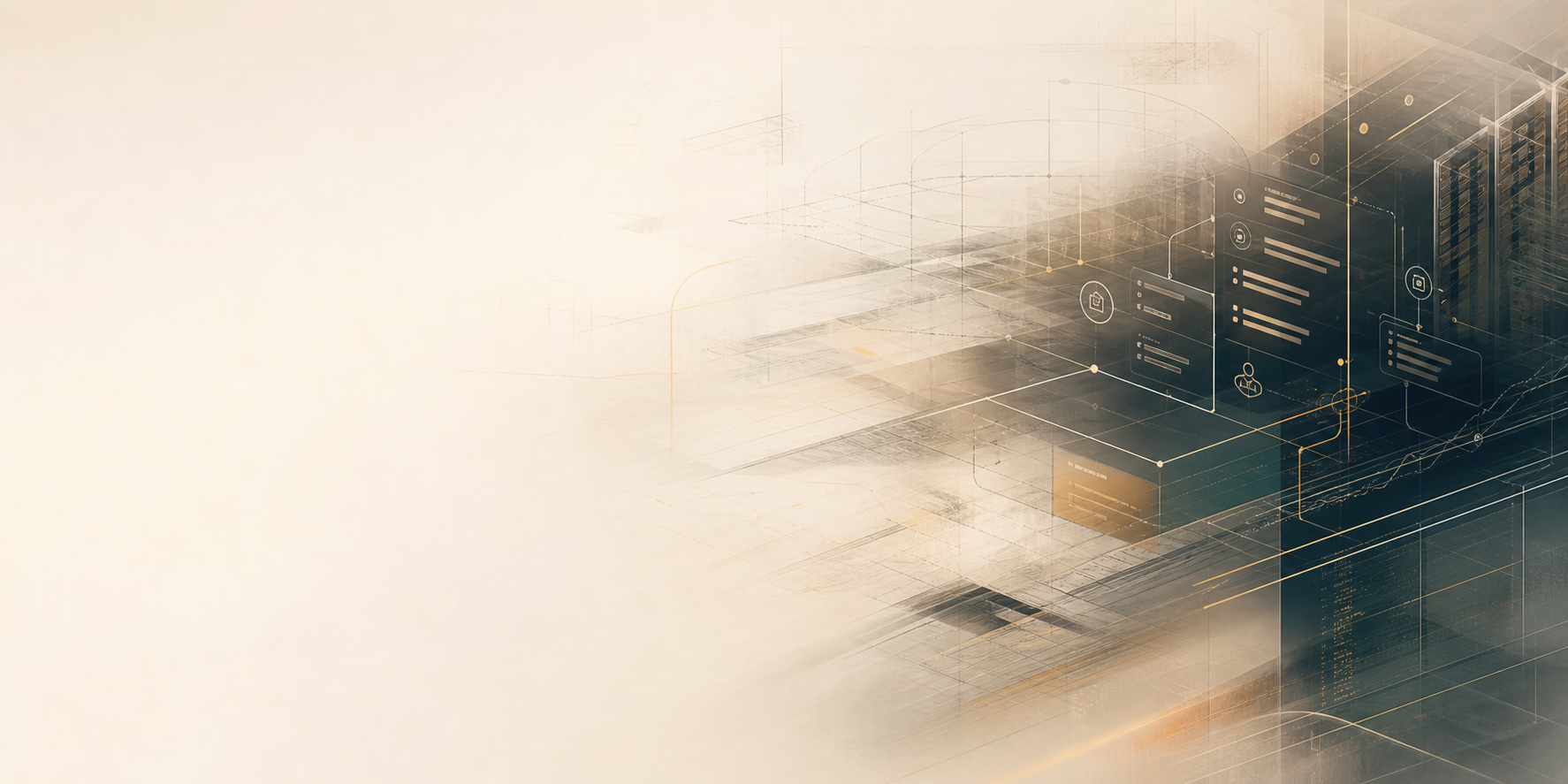 Layered interface screens representing web design, SEO, automation, and web application systems